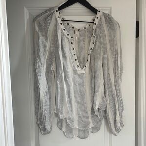 Free People Striped White and Gray Women's Top